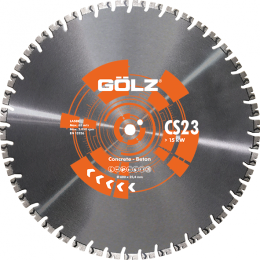 GÖLZ Diamant-Trennscheibe CS23 Beton-Stahlbeton Ø 600 mm / 25,4 mm + NL