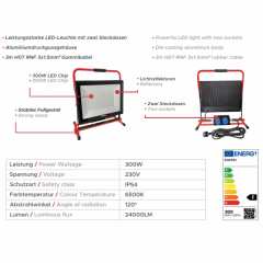 LED-Strahler IP65 PRO-LINE FIXSTAND 300 W - 2x SCHUKO